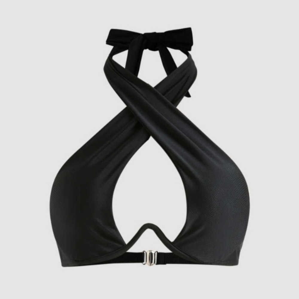 Cider Black Criss Cross Underwire Halter Bikini Top